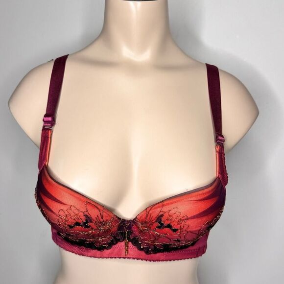 Women's Size 34B Lace Mesh Bra Red Full Coverage Push Up Adjustable NWOT - Picture 1 of 8